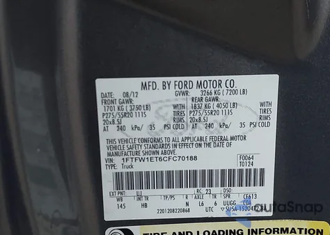 2012 Ford F-150 Lariat z USA, uszkodzony, nr VIN 1FTFW1ET6CFC70188